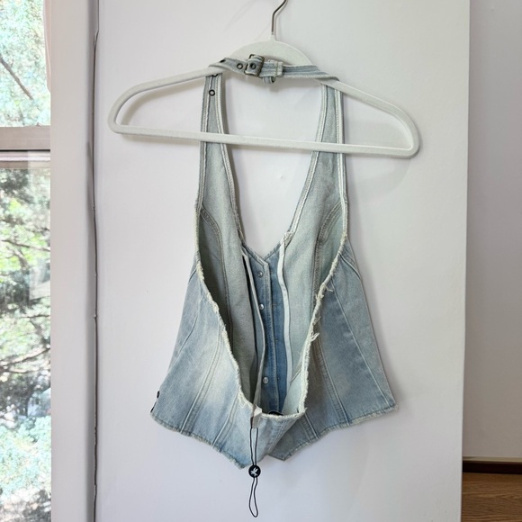 New Free People One Teaspoon Denim Halter Top Vest Jean Light Blue Medium - Picture 9 of 13